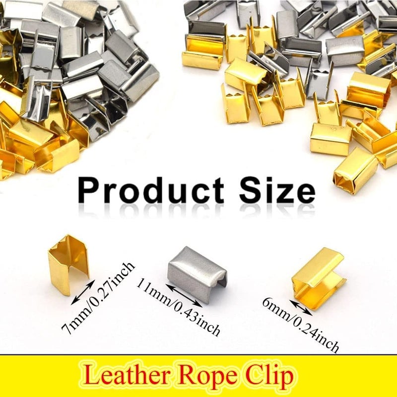 YESSZ End Fasteners Crimp Silver/Gold Ends Fold Over Crimp Ribbon Caps End Clip End Clamps Cord Rope Clip Leather Key Fob Hardware Jewelry Findings 200pcs 7mm (Gold) - Image 2